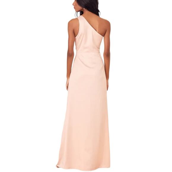 Lulus PROM Dreaming of Elegance Blush Pink Satin One-Shoulder Maxi Dress XS - Picture 4 of 11